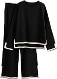 DONYKARRY 2 Pieces Jogginganzug Damen Set Langarm Lounge Sets Strickpullover Top...