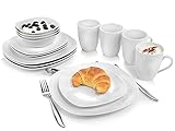 SÄNGER | Kombiservice Bilgola in weiß, 16-teiliges Geschirrset aus Porzellan für 4...