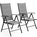 LIFERUN Gartenstühl Hochlehner Klappbar, 2er Set Aluminium Balkonstuhl,mit Gesteppte...