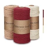 VORHOT Makramee Garn 3mm x100m, Makramee Garn Set Rot, Makramee Baumwollgarn...