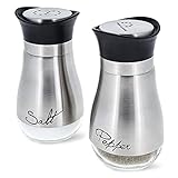 Salz- und Pfefferstreuer-Set aus Glas und Edelstahl mit Aufschrift Salt, Pepper, je 118 ml