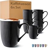 Cosumy Kaffeetassen 6er Set Modern Schwarz - Einzigartiges Streifenmuster - Matt...