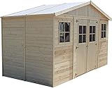 TIMBELA Holz Gartenschuppen - Abstellkammer mit Fenstern - H246 x 418 x 220 cm/ 8 m²...