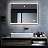 MIQU LED Badspiegel mit Beleuchtung 60x50 cm Badezimmerspiegel, Bad Groß Spiegel mit...