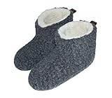 Moro-Design Hausschuhe Hüttenschuhe Lammfell Schafwolle Schaffell Leder Dunkel Grau...