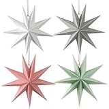 JSTHHTT 4 Stück Faltstern Weihnachten, 30cm Papiersterne Weihnachten, 9 Zacken...