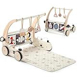OESSUF 3 in 1 Baby Holz Lauflernhilfe Spielbogen Gym Spieldecke mit Sensorik Spielzeug,...