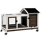 PawHut Zwergkaninchenstall aus Holz, 108 x 58 x 73,5 cm Kleintierstall mit Freilaufgehege,...