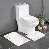 KGDHY Badezimmermatten-Sets 3-Teilig,Metall weiß Feier Gold Glitter Polka Dot gelb...