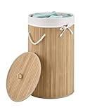 Juskys Bambus Wäschekorb Curly-Round Natur 55L - Hygienischer & Faltbarer Wäschekorb mit...