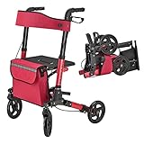 Juskys Rollator Vital rot — Gehhilfe faltbar & leicht aus Aluminium bis 130 kg —...