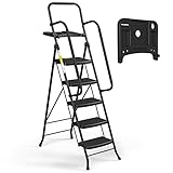 HBTower Trittleiter 5 Stufen klappbar, Leiter mit Breitem Anti-Rutsch-Pedal,...