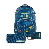 coocazoo „ScaleRale“ Schulrucksack-Set 3-teilig Zebra Stripe Blue, für Jungen ab der...