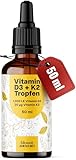 Vitamin D3 K2 Tropfen hochdosiert - 50 ml - 1.000 IE D3 + 20 µg K2, Vitamin D produziert...