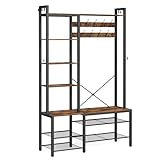 VASAGLE Garderobenständer mit Schuhbank, Garderobe, 5 Regalebenen aus Spanplatten, 9...