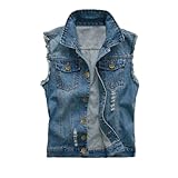 KHIRVWL Herren Jeans Weste äRmellose Revers Sommer Denim Westen Mit Knopfleiste Kurz Vest...