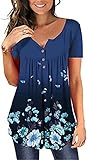 MENSU Damen Sommer Kurzarm Blumenmuster Oversized Tunika Tops Oberteile T-Shirt mit...