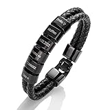 MYCLUSIV® Schwarzes Armband Herren mit Gravur aus Leder, Personalisierter Schmuck,...