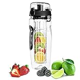 ResArea Wasserflasche mit Fruchteinsatz, tragbar, großes Fassungsvermögen, transparent,...