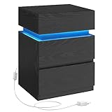 VASAGLE Nachttisch mit LED-Beleuchtung, Beistelltisch, einstellbare Farben, Sofatisch 3...