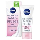 NIVEA Reichhaltige Tagespflege 24h Feuchtigkeit (50 ml), Gesichtscreme für trockene Haut...