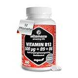 Vitamin B12 500 mcg hochdosiert, 360 Tabletten für 1 Jahr mit 375 mcg Vitamin...