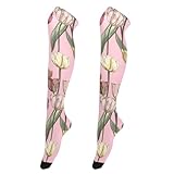 linqin Pfirsichfarbene Tulpen Kniestrümpfe für Damen, dehnbar, lange Stiefelstrümpfe...