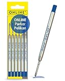 ONLINE Schreibgeräte 6 Kugelschreiberminen blau, G2-Format Strichstärke M, (SWISS MADE),...