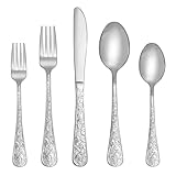 SHEUMNT 20-teiliges Silber besteck-Set mit moderner Blumengravur für 4 Personen,...