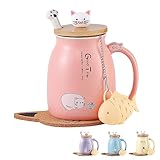 Katzen-Tasse Süße Keramik Kaffeetasse mit deckel,Edelstahl Löffel, Neuheit...