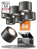 MATO 6x LED Aufbauspot Schwarz - Extra Flach & Schwenkbar - Ø80x50mm - Aufputz...