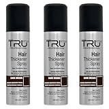 Tru Haarverdichter Spray Dunkelbraun - 3x100 ml Haarauffüller, kaschiert Haarausfall und...