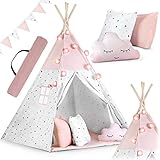NUKIDO Kindertipi im Montessori-Stil Baumwolle und Holzrahmen mit Isoliermatte 3 Kissen...