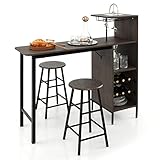LIFEZEAL Bartisch Set, Tresentisch mit 2 Barhocker, Esstisch Stehtisch mit...