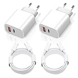 2 Stück USB C Ladegerät, 20W 2Port USBC Netzteil mit 2pcs 1.5m Kabel für mit...