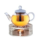 Creano Teekanne aus Glas 0,8l + ein Stövchen aus Edelstahl, 3-teilige...