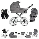 Friedrich Hugo München | 3 in 1 Kombi Kinderwagen Komplettset | Nostalgie Kinderwagen...