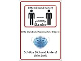 Alu Dibond Hinweiss Schild Maskenpflicht Mindestabstand Abstand halten Schutz