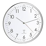 TFA Dostmann Analoge Wanduhr Funk, hohe Genauigkeit, Funkuhr, weiß/silber, 60.3514, L 330...
