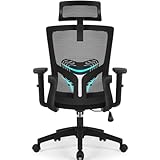 Bürostuhl, Bürostuhl Ergonomisch mit Verstellbarer Kopfstütze, Armlehnen,...