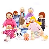 Homethrive Puppenhaus Puppen 13 Stück Puppenhaus Figuren Familie mit Katze und...