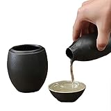 SUNMME Japanisches Sake-Set, 3-teiliges Set, ovale Keramikbecher mit schwarzer...