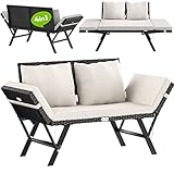 Casaria® Polyrattan Gartenbank mit Liegefunktion Auflage Kissen Verstellbare Armlehnen...