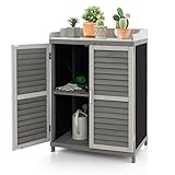 COSTWAY Gartenschrank Holz, Lagerschrank Garten, Holzschrank mit Metall-Platte &...