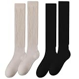 EUPSIIU 2 Paar Damen Kniestrümpfe, Knit Cotton Slouch Socken, Lässige Socken...