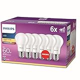 Philips LED Classic E27 Lampen 6-er Pack (60 W), matte LED Lampen mit warmweißem Licht,...