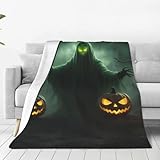 Halloween-Kürbis-Grüner Geist, ultraweiche Micro-Fleece-Überwurfdecke für Bettwäsche,...