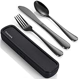 Camping Besteck, 4 Stück Edelstahl Reisebesteck mit Etui, Verstärktes Gehäuse mit...