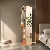 360° drehbarer Ganzkörperspiegel mit Garderobe, 2-in-1, stilvoller Holzaufhänger mit...
