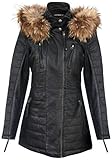 Infinity Leather Schwarze Damen Leder Parka Jacke Gesteppte Abnehmbare Kapuze...